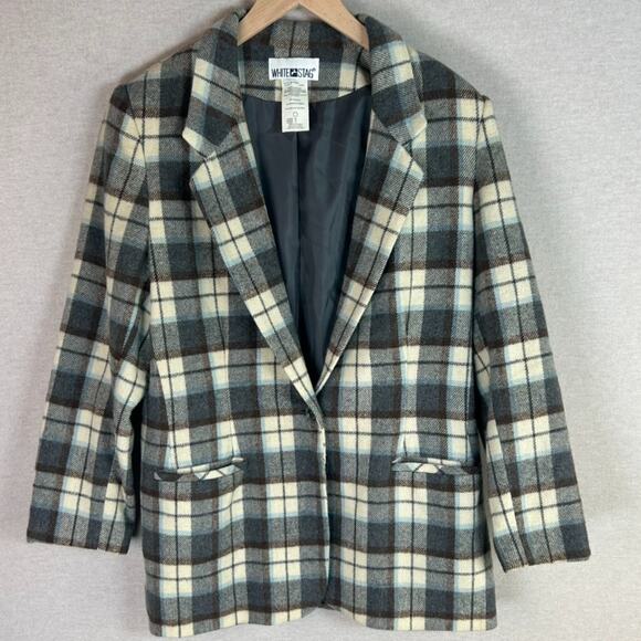 White Stag Jackets & Blazers - VTG White Stag Womens Plaid Wool Blend Blazer Size 12 English Countryside Preppy